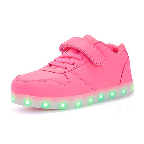 WDRHC Unisex Kinder LED Schuhe 7 Farbe USB Aufladen LED Leuchtend Outdoor Sportschuhe Low Top Atmungsaktives Ultraleicht Wasserdicht Laufschuhe Gymnastik Turnschuhe Blinken Sneaker Für Jungen Mädchen von WDRHC