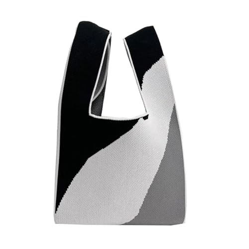 Knotentasche Gestrickte Umhängetasche Weiblichen Koreanischen Mode Baumwolle Garn Häkeln Weste Form Tote Tasche for Frauen Girly Vintage Süße(Black) von WDSBZNB