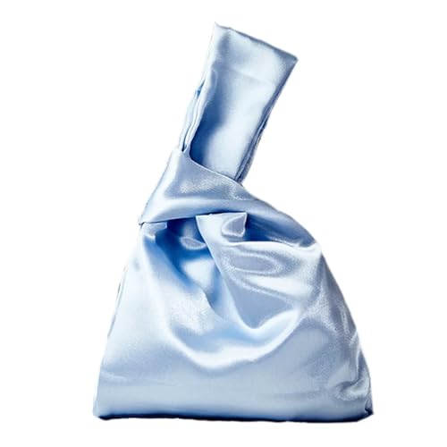Knotentasche Handtasche Frauen Handgelenk Tasche Mini Knoten Vintage Seide Einkaufstasche Weibliche Casual Farbe Student Wiederverwendbare Falten(Blue) von WDSBZNB