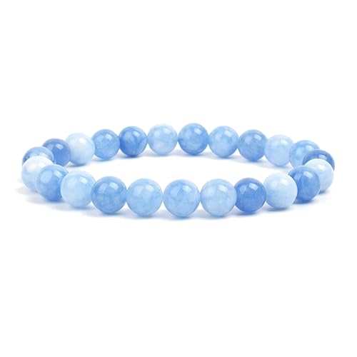 Kristall Armband 2 stücke Stein Perlen Armband for Frauen Männer Amethysten Kristall Quartzs Aquamarine Jade Schmuck Achate Elastische Armreif Armbänder(19cm_8MM BEADS_LIGHT YELLOW GOLD COLOR) von WDSBZNB