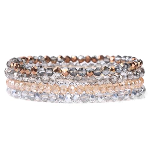 Kristall Armband 4 Teile/Satz Kristall Armbänder for Frauen Mädchen Stein Perlen Armbänder Grau Rosa Weiß Blau Serie Kristall Mode Schmuck(17cm_Color-1) von WDSBZNB