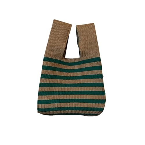WDSBZNB Knotentasche Dünne Streifen Plaid Einkaufstasche Frauen Mini Knoten Handgelenk Tasche Casual Farbe Handgemachte Stricken Handtasche Wiederverwendbare Schlüssel Geldbörse(Coffee) von WDSBZNB