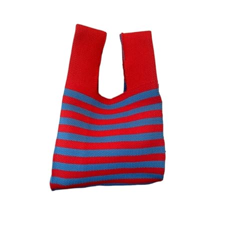 WDSBZNB Knotentasche Dünne Streifen Plaid Einkaufstasche Frauen Mini Knoten Handgelenk Tasche Casual Farbe Handgemachte Stricken Handtasche Wiederverwendbare Schlüssel Geldbörse(Red) von WDSBZNB