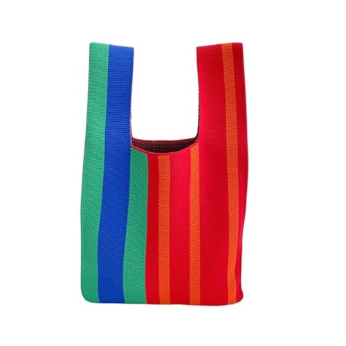 WDSBZNB Knotentasche Dünne Streifen Plaid Einkaufstasche Frauen Mini Knoten Handgelenk Tasche Casual Farbe Handgemachte Stricken Handtasche Wiederverwendbare Schlüssel Geldbörse(Red Green) von WDSBZNB