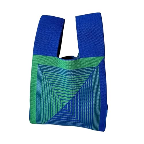 WDSBZNB Knotentasche Frauen Mini Knoten Handgelenk Tasche Handgemachte Casual Stricken Handtasche Farbe Plaid Einkaufstasche Student Wiederverwendbare Einkaufstaschen(Color-09) von WDSBZNB