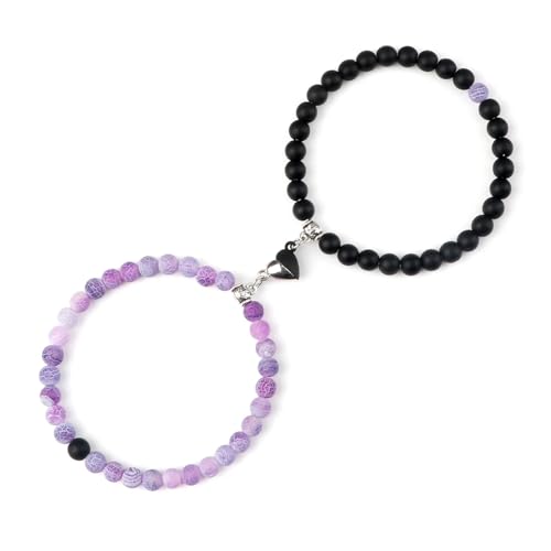 WDSBZNB Kristall Armband 2 Teile/Satz Romantische Herz Form Magnet Anhänger Armbänder 6 8MM Verwitterten Stein Armreifen Schmuck Paar Handgemachte Strench(6mmstyle 21) von WDSBZNB