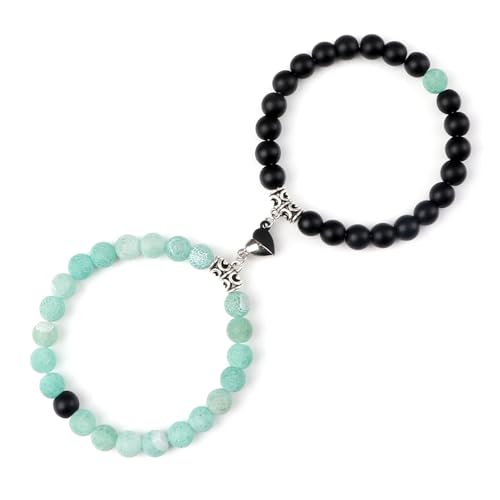 WDSBZNB Kristall Armband 2 Teile/Satz Romantische Herz Form Magnet Anhänger Armbänder 6 8MM Verwitterten Stein Armreifen Schmuck Paar Handgemachte Strench(8mmstyle 14) von WDSBZNB