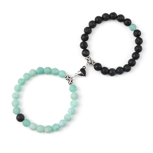 WDSBZNB Kristall Armband 2 Teile/Satz Romantische Herz Form Magnet Anhänger Armbänder 6 8MM Verwitterten Stein Armreifen Schmuck Paar Handgemachte Strench(8mmstyle 16) von WDSBZNB