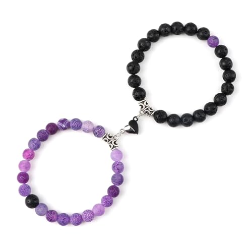 WDSBZNB Kristall Armband 2 Teile/Satz Romantische Herz Form Magnet Anhänger Armbänder 6 8MM Verwitterten Stein Armreifen Schmuck Paar Handgemachte Strench(8mmstyle 17) von WDSBZNB