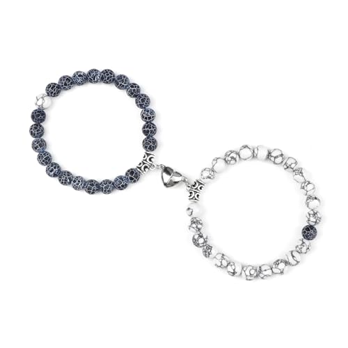 WDSBZNB Kristall Armband 2 Teile/Satz Romantische Herz Form Magnet Anhänger Armbänder 6 8MM Verwitterten Stein Armreifen Schmuck Paar Handgemachte Strench(8mmstyle 5) von WDSBZNB