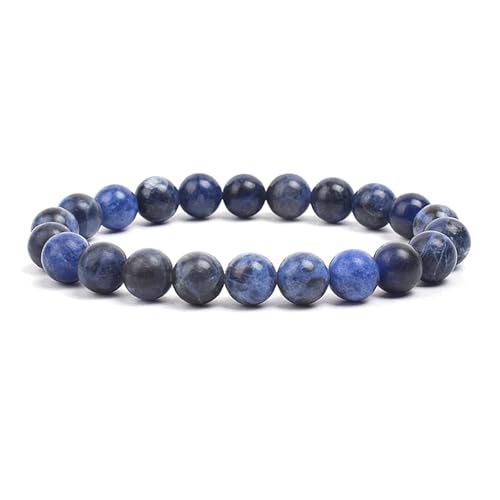 WDSBZNB Kristall Armband 2 stücke Stein Perlen Armband for Frauen Männer Amethysten Kristall Quartzs Aquamarine Jade Schmuck Achate Elastische Armreif Armbänder(17cm_8MM Beads_Silver Plated) von WDSBZNB