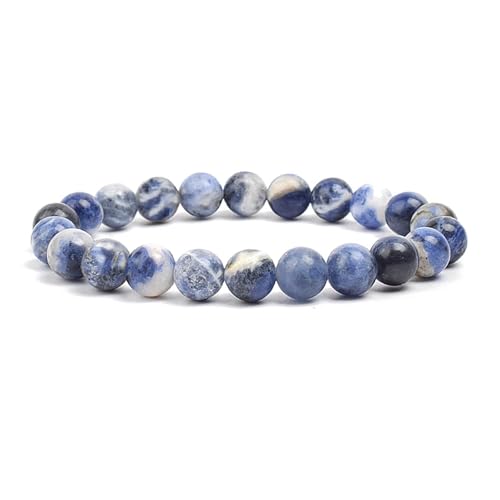 WDSBZNB Kristall Armband 2 stücke Stein Perlen Armband for Frauen Männer Amethysten Kristall Quartzs Aquamarine Jade Schmuck Achate Elastische Armreif Armbänder(21cm_8MM Beads_Rhodium Plated) von WDSBZNB