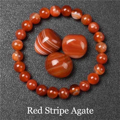 WDSBZNB Kristall Armband Goldene Obsidian Stein Perlen Armband Männer Frauen Goldene Licht Regenbogen Obsidian Rohstein Runde Perle Energie Schmuck(17cm_6MM Beads_29 RED Stripe Agate) von WDSBZNB