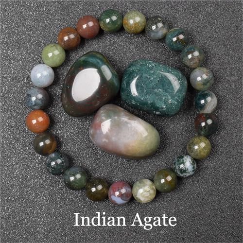 WDSBZNB Kristall Armband Goldene Obsidian Stein Perlen Armband Männer Frauen Goldene Licht Regenbogen Obsidian Rohstein Runde Perle Energie Schmuck(17cm_6MM Beads_6 Indian Agate) von WDSBZNB
