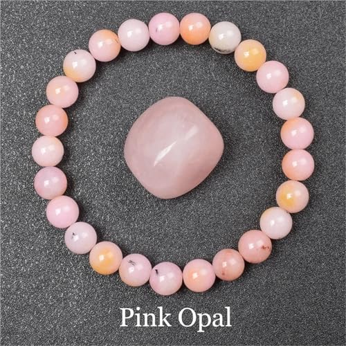 WDSBZNB Kristall Armband Goldene Obsidian Stein Perlen Armband Männer Frauen Goldene Licht Regenbogen Obsidian Rohstein Runde Perle Energie Schmuck(17cm_8MM Beads_14 PINK Opal) von WDSBZNB