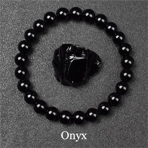 WDSBZNB Kristall Armband Goldene Obsidian Stein Perlen Armband Männer Frauen Goldene Licht Regenbogen Obsidian Rohstein Runde Perle Energie Schmuck(17cm_8MM Beads_24 Onyx) von WDSBZNB