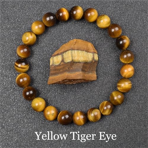 WDSBZNB Kristall Armband Goldene Obsidian Stein Perlen Armband Männer Frauen Goldene Licht Regenbogen Obsidian Rohstein Runde Perle Energie Schmuck(17cm_8MM Beads_3 Yellow Tiger Eye) von WDSBZNB