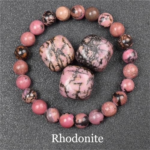 WDSBZNB Kristall Armband Goldene Obsidian Stein Perlen Armband Männer Frauen Goldene Licht Regenbogen Obsidian Rohstein Runde Perle Energie Schmuck(19cm_6MM Beads_1 Rhodonite) von WDSBZNB
