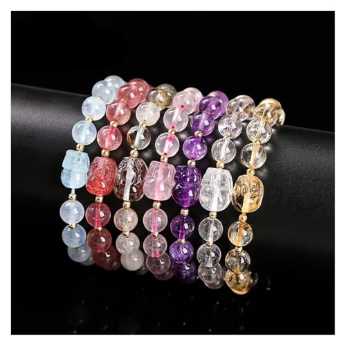 WDSBZNB Kristall Armband Stein Amethyst Grau Mondstein Geschnitzt Reichtum Pixiu Perlen Armband Frauen Luxus Glück Handgemachte Stretch Armbänder Weiblich(Beads Approx 8mm_2) von WDSBZNB