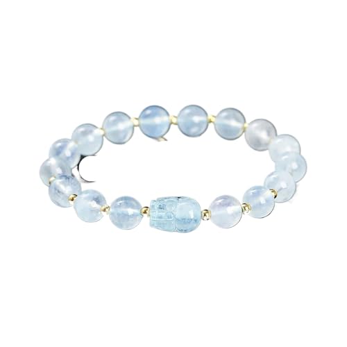 WDSBZNB Kristall Armband Stein Amethyst Grau Mondstein Geschnitzt Reichtum Pixiu Perlen Armband Frauen Luxus Glück Handgemachte Stretch Armbänder Weiblich(Beads Approx 8mm_Aquamarine) von WDSBZNB
