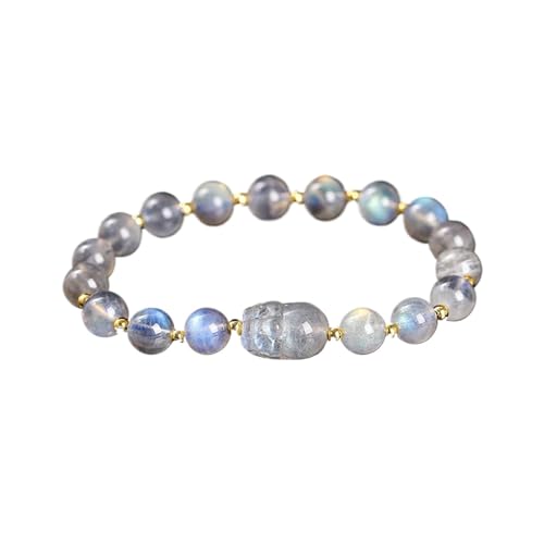 WDSBZNB Kristall Armband Stein Amethyst Grau Mondstein Geschnitzt Reichtum Pixiu Perlen Armband Frauen Luxus Glück Handgemachte Stretch Armbänder Weiblich(Beads Approx 8mm_Gray Moonstone) von WDSBZNB