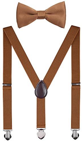WDSKY Herren Jungen Hosenträger und Fliege Set Verstellbar mit Herz-Clips, Braun, 47": adult WDSKY Herren Jungen Hosenträger und Fliege Set Verstellbar mit Herz-Clips, Braun, 47": adult von WDSKY