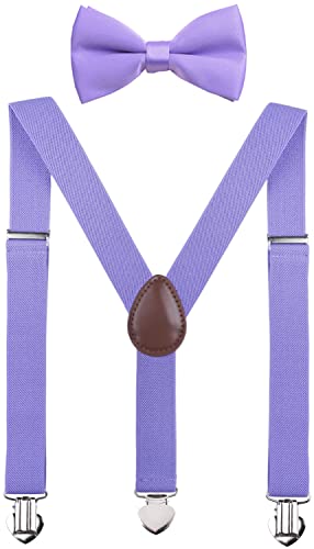 WDSKY Herren Kinder Hosenträger und Fliege Set für Hochzeit mit Herz-Clips - Violett - 119 cm Erwachsene von WDSKY