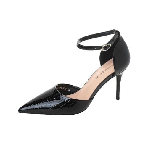 WDUDSUDUW 8,5 cm Damen-Pumps Mit Spitzer Spitze Und Stiletto-Absatz, Sexy, Glitzernde Ballschuhe Für Partys,Black 2.56",37.5 EU von WDUDSUDUW