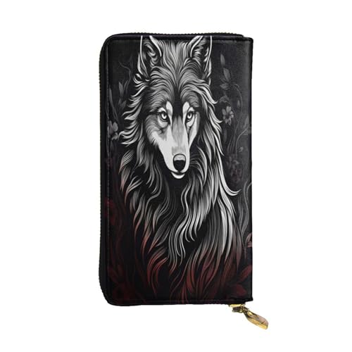 Alpha Wolf lange Geldbörse aus Leder für Damen, 12 Kreditkartenfächer, Reißverschluss, Münzfach, Geldfächer, stilvolle Clutch für den täglichen Gebrauch von WDXQHY