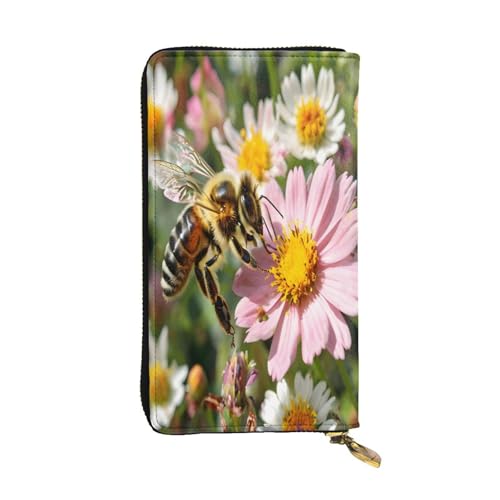 Bee Nahaufnahme Leder Lange Geldbörse für Damen, 12 Kreditkartenfächer, Reißverschluss, Münzfach, Geldfächer, stilvolle Clutch für den täglichen Gebrauch von WDXQHY