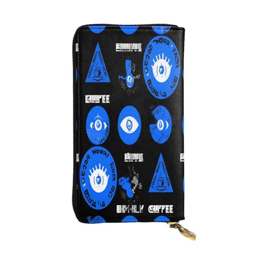 Blaue Augen, geometrisches Muster, lange Geldbörse aus Leder für Damen, 12 Kreditkartenfächer, Münzfach, Geldfächer, stilvolle Clutch für den täglichen Gebrauch von WDXQHY