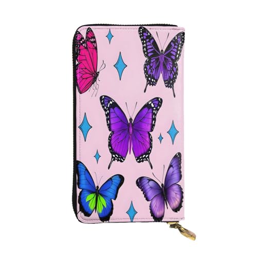 Butterfly Flight Leder lange Geldbörse für Damen, 12 Kreditkartenfächer, Reißverschluss, Münzfach, Geldfächer, stilvolle Clutch für den täglichen Gebrauch von WDXQHY