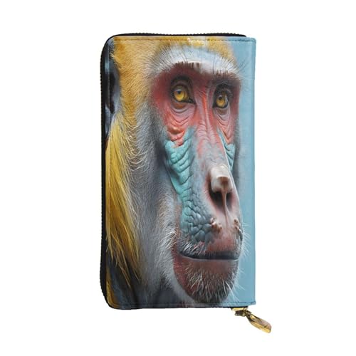 Close-up of baboon face Leather Long Wallet for Women 12 Credit Card Slots Zippered Coin Pocket Cash Compartments Stylish Clutch for Daily Use von WDXQHY