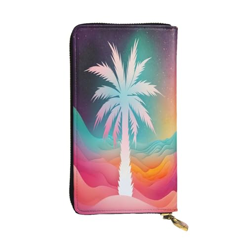 Dream Palm Damen Leder Geldbörse Lang 12 Kreditkartenfächer Reißverschluss Münzfach Bargeldfächer Elegante Tasche für den täglichen Gebrauch von WDXQHY