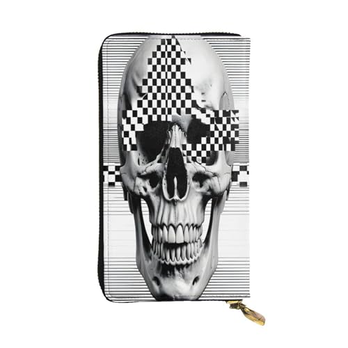 Eine lange Geldbörse aus Leder mit Schachbrett-Totenkopf-Design für Damen, 12 Kreditkartenfächer, Münzfach, Geldfächer, stilvolle Clutch für den täglichen Gebrauch von WDXQHY