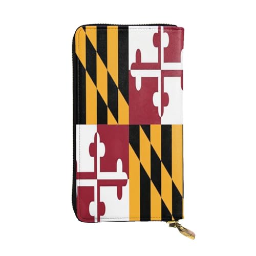 Flag of Maryland Geldbörse aus Leder, lang, für Damen, 12 Kreditkartenfächer, Reißverschluss, Münzfach, Geldfächer, stilvolle Clutch für den täglichen Gebrauch von WDXQHY