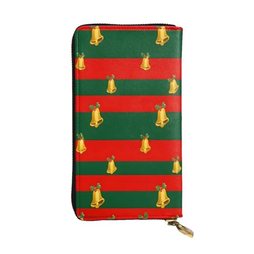 Goldene Glocken auf den Streifen, lange Geldbörse aus Leder für Damen, 12 Kreditkartenfächer, Münzfach, Geldfächer, stilvolle Clutch für den täglichen Gebrauch von WDXQHY