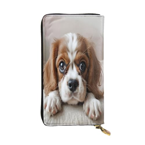 King Spaniel Welpe Leder Lange Geldbörse für Frauen 12 Kreditkartenfächer Reißverschluss Münzfach Bargeldfächer Stilvolle Clutch für den täglichen Gebrauch von WDXQHY