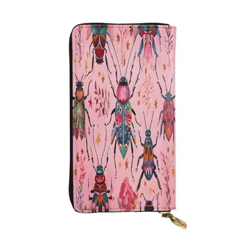 Lange Geldbörse aus Leder mit abstraktem Käfermuster, 12 Kreditkartenfächer, Münzfach, Geldfächer, stilvolle Clutch für den täglichen Gebrauch von WDXQHY