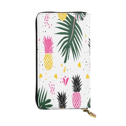 Lange Geldbörse aus Leder mit tropischem Ananas-Muster, 12 Kreditkartenfächer, Münzfach, Geldfächer, stilvolle Clutch für den täglichen Gebrauch von WDXQHY