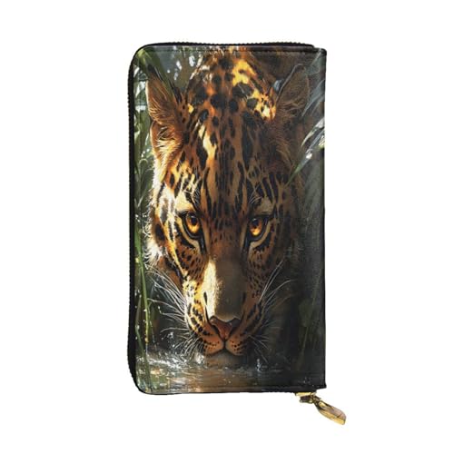 Langes Portemonnaie aus Leder mit Tigerkopf, 12 Kreditkartenfächer, Münzfach, Geldfächer, stilvolle Clutch für den täglichen Gebrauch von WDXQHY