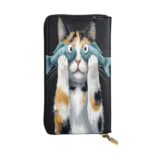 Langes Portemonnaie aus Leder mit abstrakter Katze, 12 Kreditkartenfächer, Münzfach, Geldfächer, stilvolle Clutch für den täglichen Gebrauch von WDXQHY
