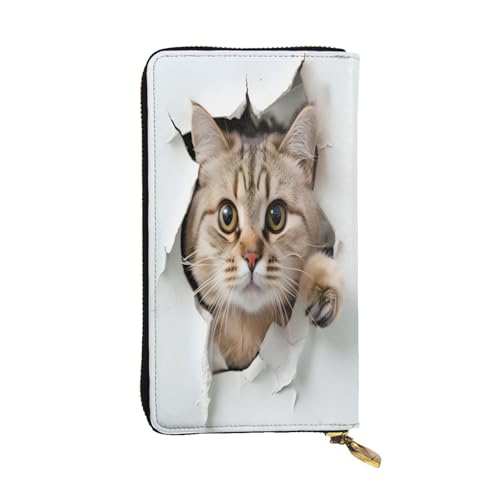 Rip a cat's face off Leather Long Wallet for Women 12 Credit Card Slots Zippered Coin Pocket Cash Compartments Stylish Clutch for Daily Use von WDXQHY