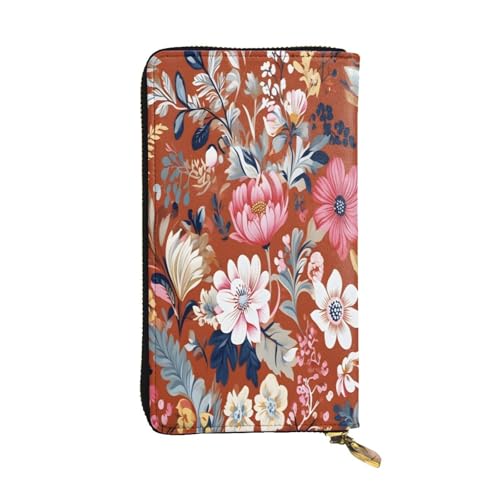 Schöne rote Blumen, lange Geldbörse aus Leder für Damen, 12 Kreditkartenfächer, Münzfach, Geldfächer, stilvolle Clutch für den täglichen Gebrauch von WDXQHY