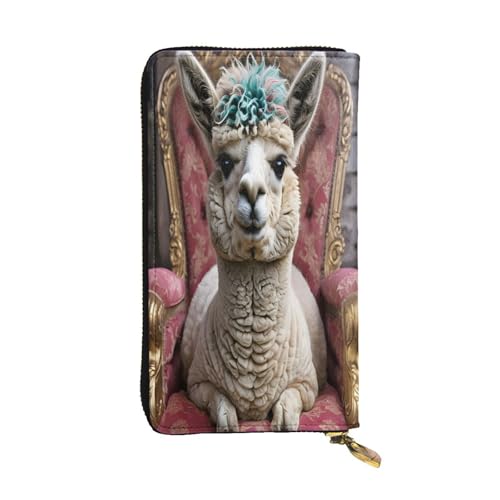 The Alpaka on the Thron, lange Geldbörse aus Leder für Damen, 12 Kreditkartenfächer, Münzfach, Geldfächer, stilvolle Clutch für den täglichen Gebrauch von WDXQHY