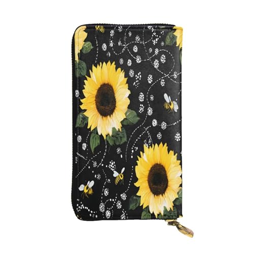 The Bee and the Sunflower Damen Leder Geldbörse Lang 12 Kreditkartenfächer Reißverschlussfach für Münzen Bargeldfächer Elegante Tasche für eine von WDXQHY