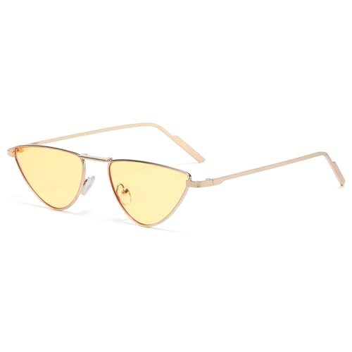 WDZAYXC Cat Eye Sonnenbrille mit Metallrahmen für Damen Herren,Retro UV400- Schutz Mode Brille (Gold/Gelb) von WDZAYXC