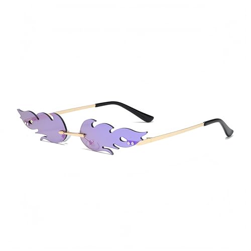 WDZAYXC Flammen-Design Sonnenbrille,Retro randlose Brille,UV Schutz (Violett reflektiert) von WDZAYXC
