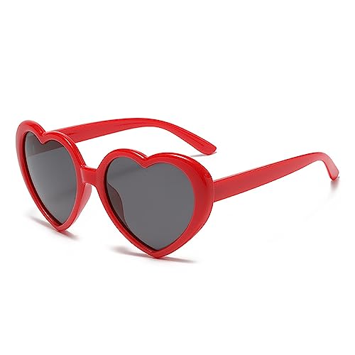 WDZAYXC Herz Polarisierte Retro Sonnenbrille für Damen und Herren, Gradient Gläser, süß und stylisch, UV400 Schutz(Rot/Grau) von WDZAYXC