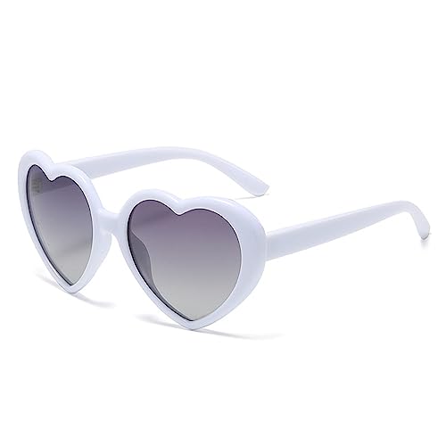 WDZAYXC Herz Polarisierte Retro Sonnenbrille für Damen und Herren, Gradient Gläser, süß und stylisch, UV400 Schutz(Weiß/Grau) von WDZAYXC